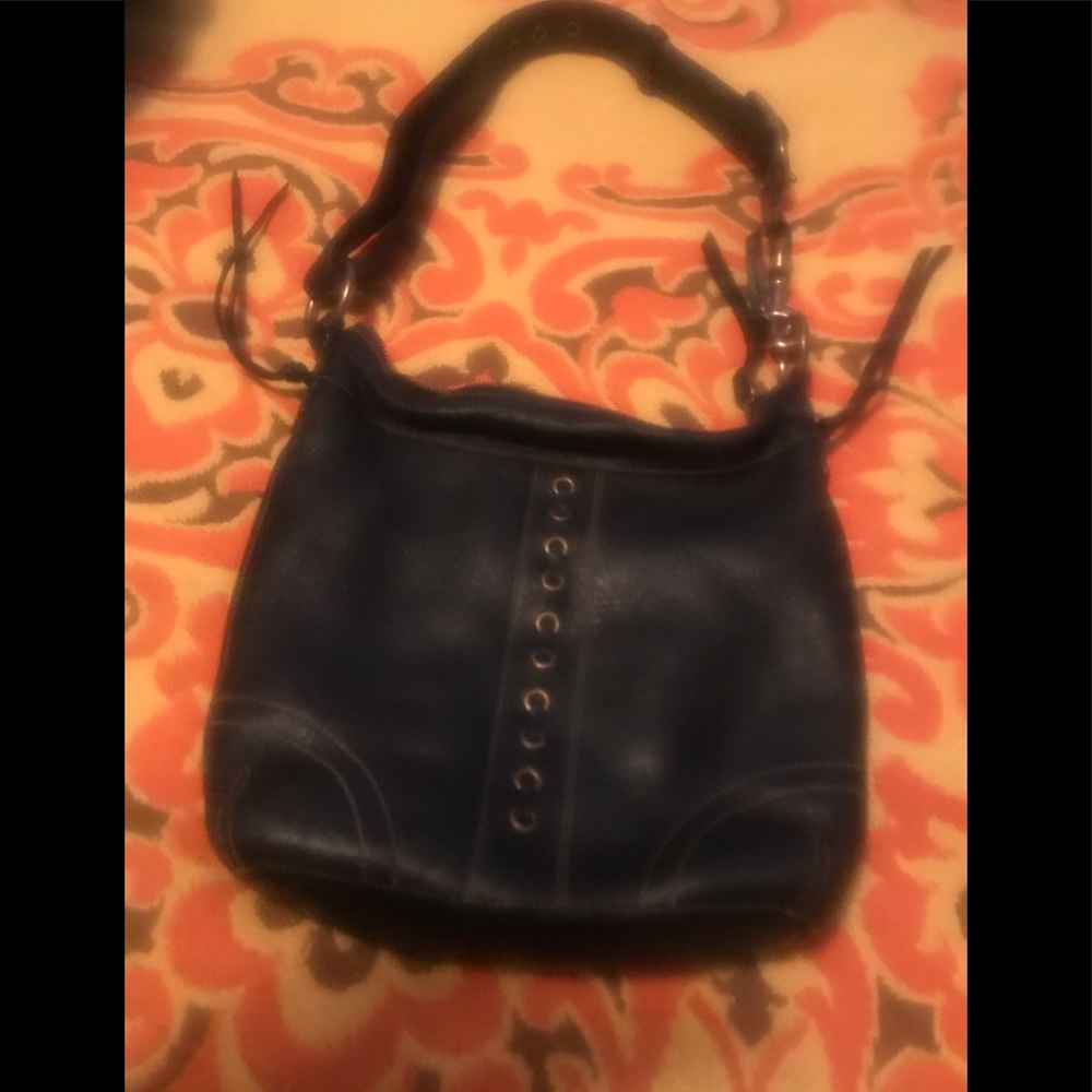 Leather Coach Shoulder Handbag with Double Straps